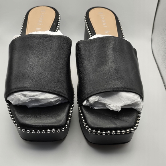 Gianni Bini Roemer Black Leather Ball Chain Platform Mule Sandal Size 8 - Picture 3 of 12